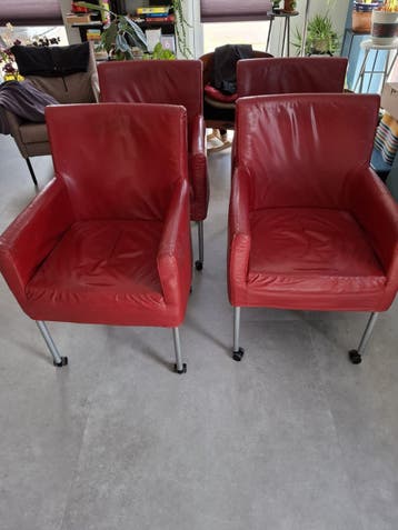 Rode leren stoelen - 4 - gratis ophalen