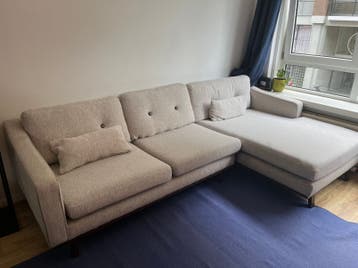 Hoekbank met Longchair - Lichtgrijze Stof