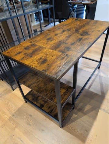 Industrieel Bureau met Opbergruimte - Hout & Metaal