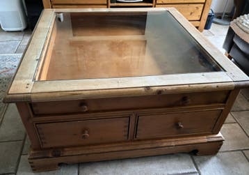 Grenen Salontafel met glasplaat