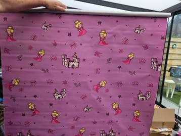 Roze rolgordijn met prinsessen en kastelen