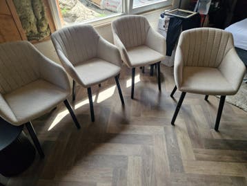 Set van 4 comfortabele eetkamerstoelen - Beige stof