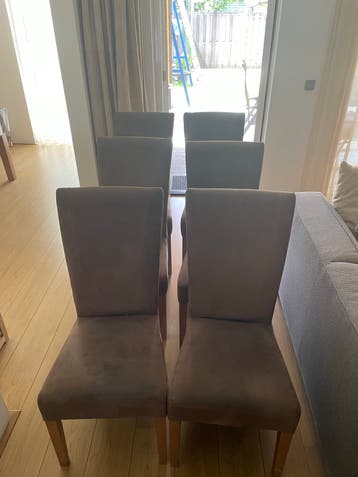 Set van 6 bruine eetkamerstoelen
