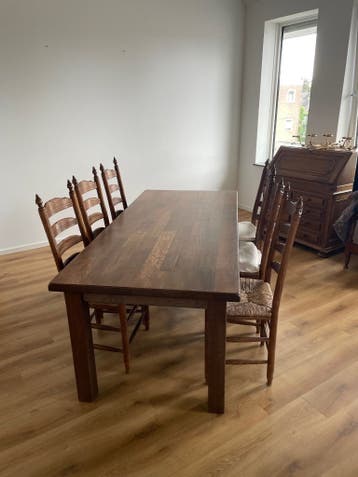 GRATIS AFHALEN eikenhouten eettafel 200 x 90 cm + 6 stoelen