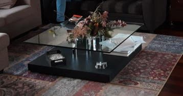 Design glazen salontafel verrijdbaar