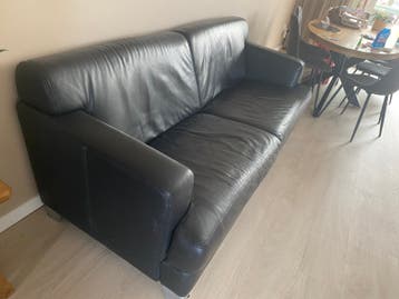 Zwarte leren driepersoonsbank - 205 cm breed