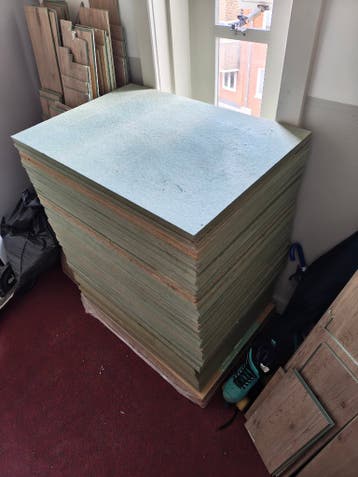 Groene ondervloer platen, +/- 140 stuks, +/- 70m2