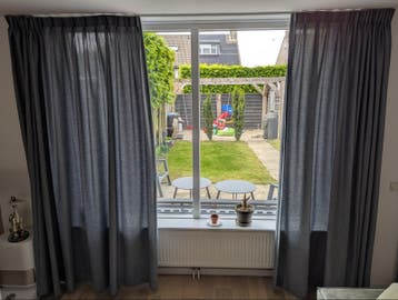 Blauw grijze overgordijnen