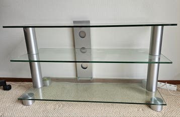 Glazen TV-meubel met 3 planken en metalen poten