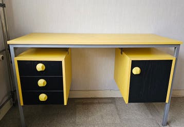 Modern bureau met lades en kast - Geel/Zwart