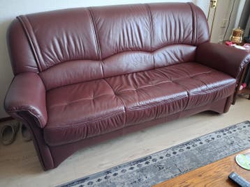 Leren 3-zitsbank en fauteuil - Bordeauxrood