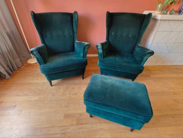 IKEA STRANDMON set: 2 fauteuils en hocker