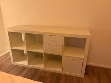 IKEA Kallax kast met mand, 2 lades en deurtje