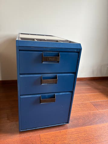 Blauwe metalen ladekast met 3 laden - 80x40x78cm