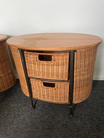 Rotan bijzettafel met 2 lades - Landelijke stijl