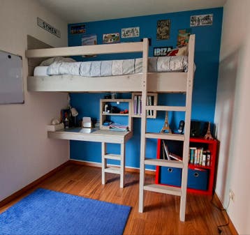 Steigerhouten Hoogslaper met Bureau en Matras