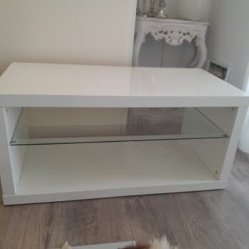 Witte TV-kast met glazen plank - 95x46x45 cm