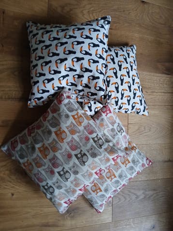 4 leuke kussentjes met vogel- en uilenprint