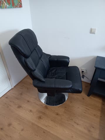 Zwarte Leren Relaxfauteuil met Draaivoet