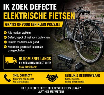 Gezocht: Defecte Elektrische Fietsen – Gratis of Goedkoop