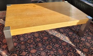 Zware salontafel hout en RVS poten 130 cm