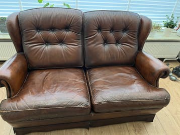 Vintage Leren Tweezitsbank - Chesterfield Stijl