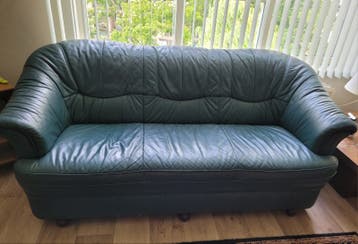 Gratis Leren 3 zits bank en fauteuil groen