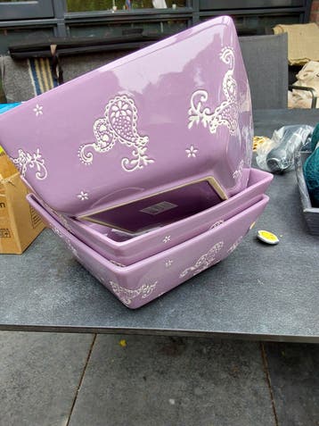 Set van 3 lila/paarse schalen met paisley motief