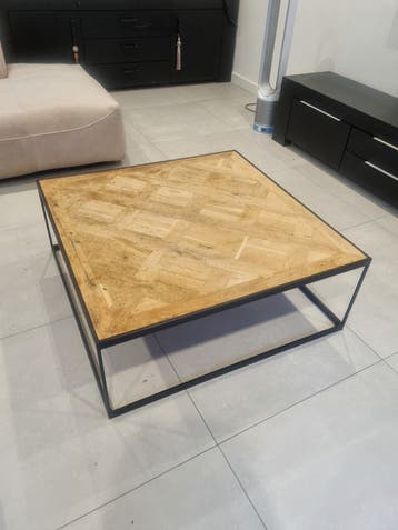 Zware Vierkante Salontafel (Hout & Metaal) - 100x100 cm