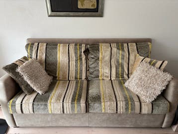 Comfortabele leren bank met fauteuils - gestreept design