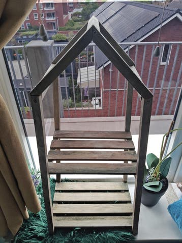 Houten decoratief huisje/plantenrekje