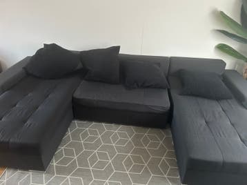 Grote hoekbank met chaise longue, donkergrijs