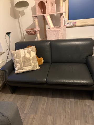 Gratis: 2-zits leren bank met kattenkrassen