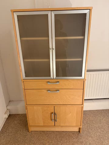 Ikea kast met lades en glazen deuren - cabinet, wood glass