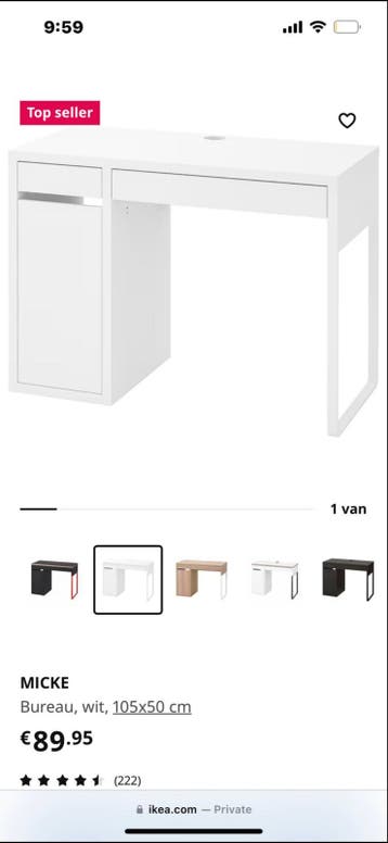 Gratis IKEA Micke bureau - Wit, 105x50 cm