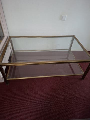 GRATIS AFHALEN Messing salontafel met geslepen glas (75x125)