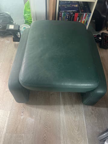 Groen leren voetenbankje/poef