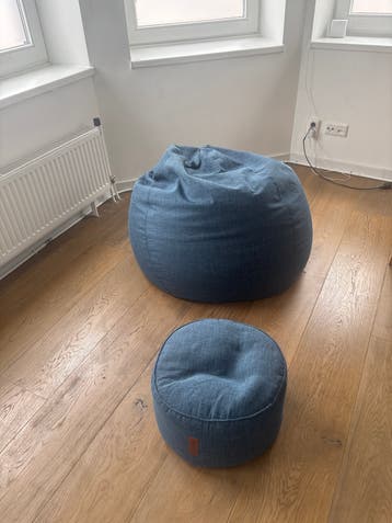 Zitzak en poef set - Blauw