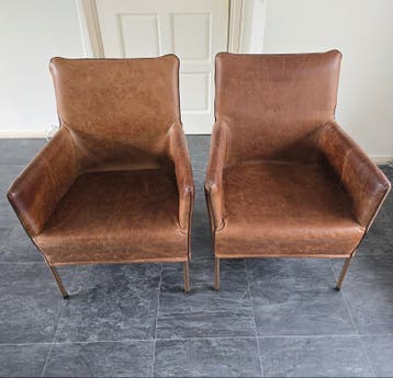 GRATIS - Prachtige Bruin Lederen Armstoelen, Fauteuils