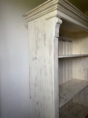 Vintage houten boekenkast met lade - Crème wit