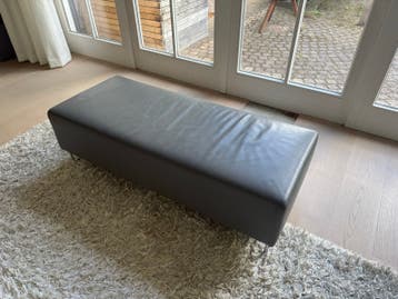 Grijze leren loungebank / hocker - Gratis ophalen