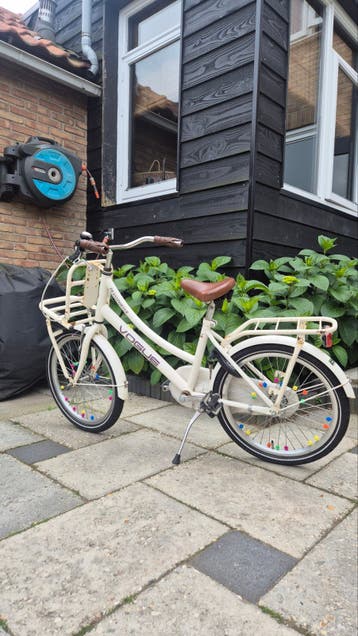 Meisjesfiets met roestige voordrager