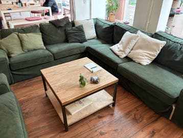Gratis comfortabele groene hoekbank - Zo goed als nieuw