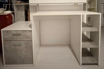 Bureau met opbergruimte, wit/grijs, 138x54x92cm