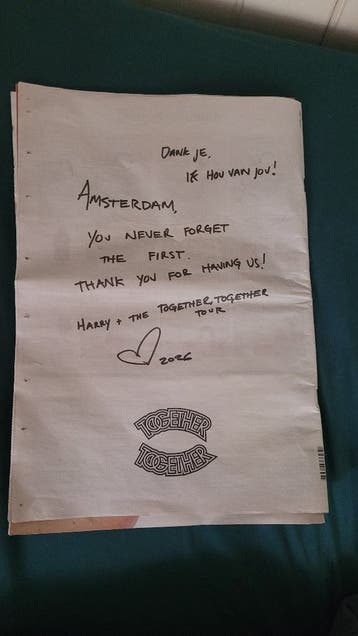 Parool Harry Styles bedankbrief