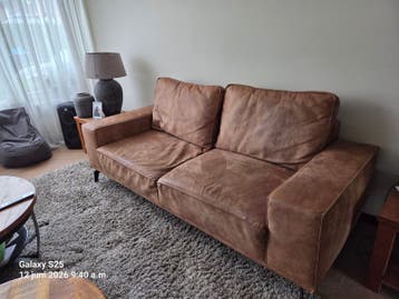 Comfortabele 2-zitsbank in bruin leer