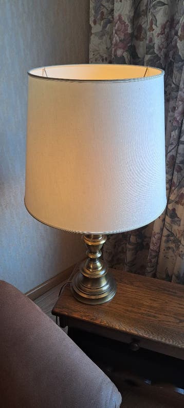 Vintage Tafellamp met Stoffen Kap - Bronskleurig