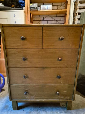 Vintage houten ladekast met 5 laden
