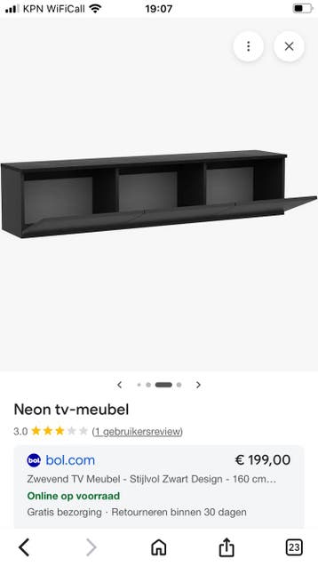 Zwevend TV Meubel Hoogglans Zwart - 180 cm