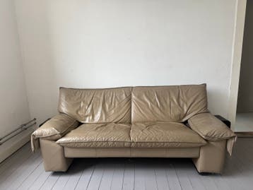 GRATIS Leolux Taupe Leren 2-zitsbank - Vintage Jaren '70/'80